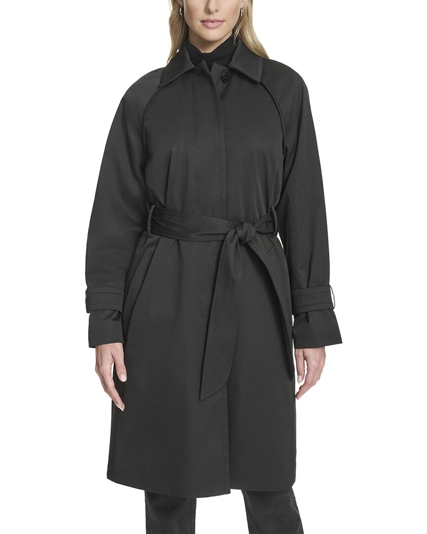 Cole Haan Insulated Twill Raglan Trench Coat In Black