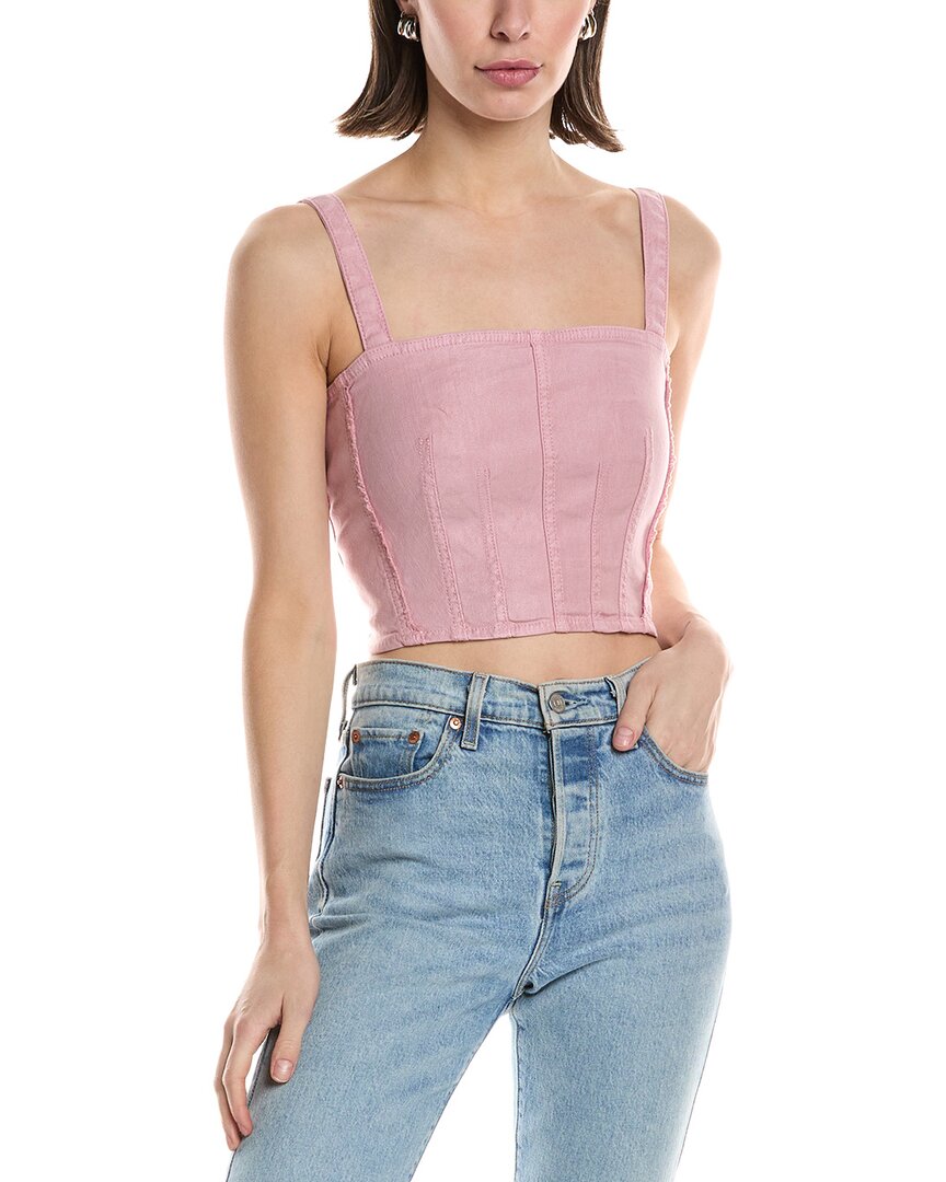 Hudson Jeans Corset Linen-blend Top In Pink