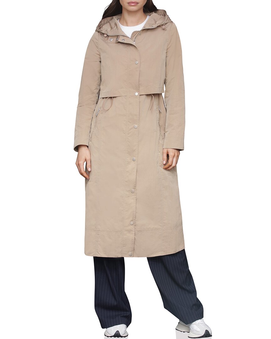 Avec Les Filles Hooded Maxi Rain Coat In Brown