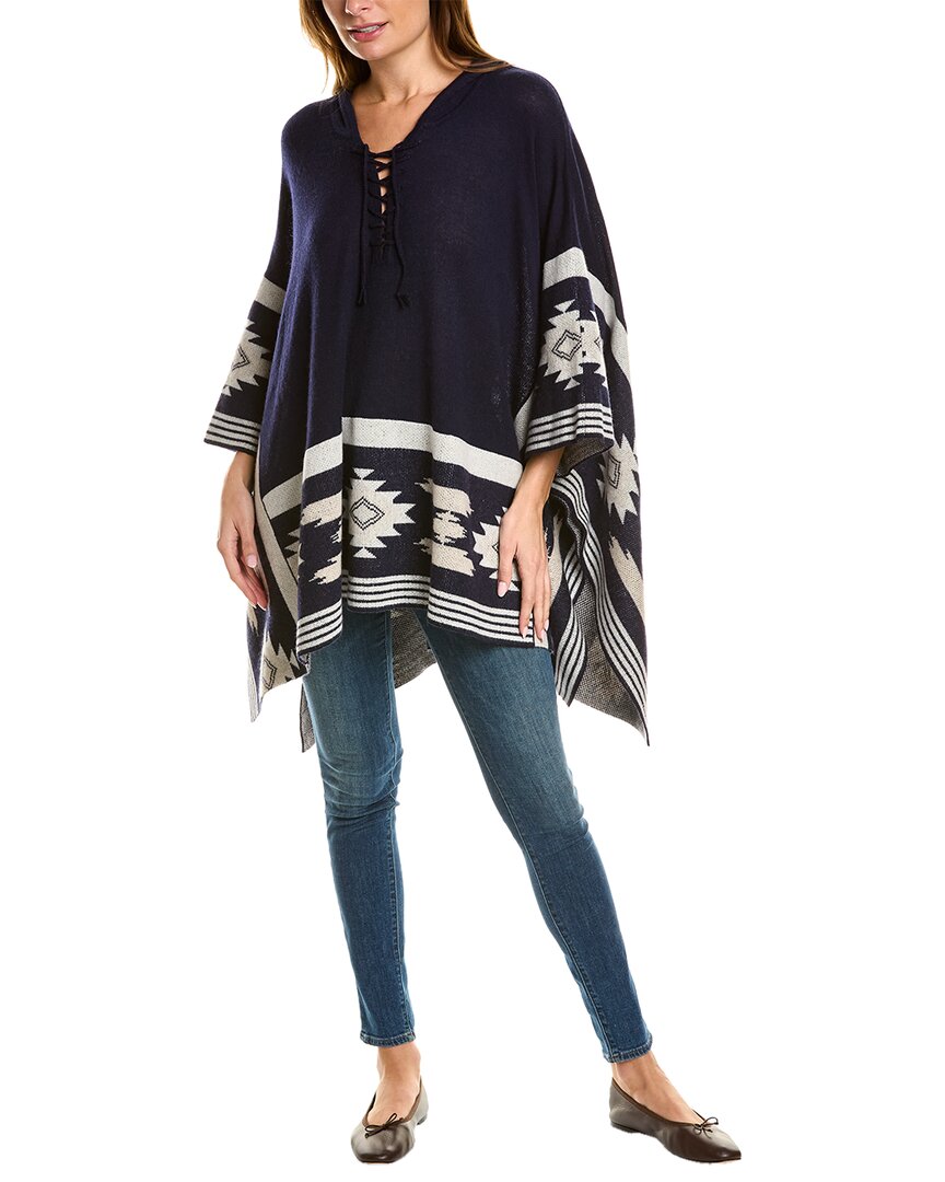 Shop Hannah Rose Southwest Jacquard Wool & Cashmere-blend Poncho In Blue