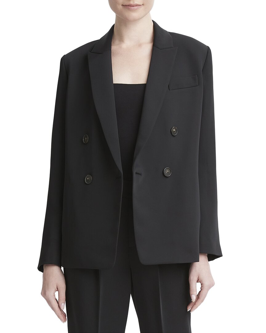 Vince Soft Suiting Double-breasted Blazer In Black