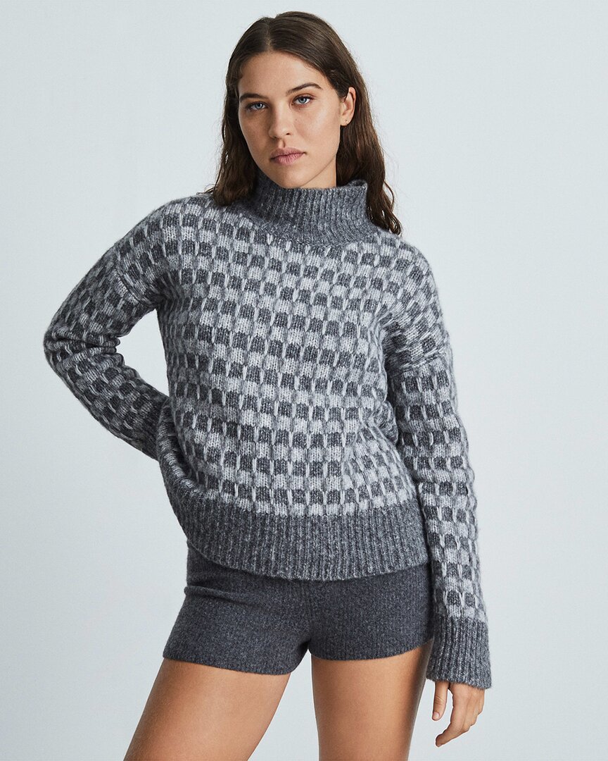 Everlane The Cloud Checkered Turtleneck Sweater In Gray