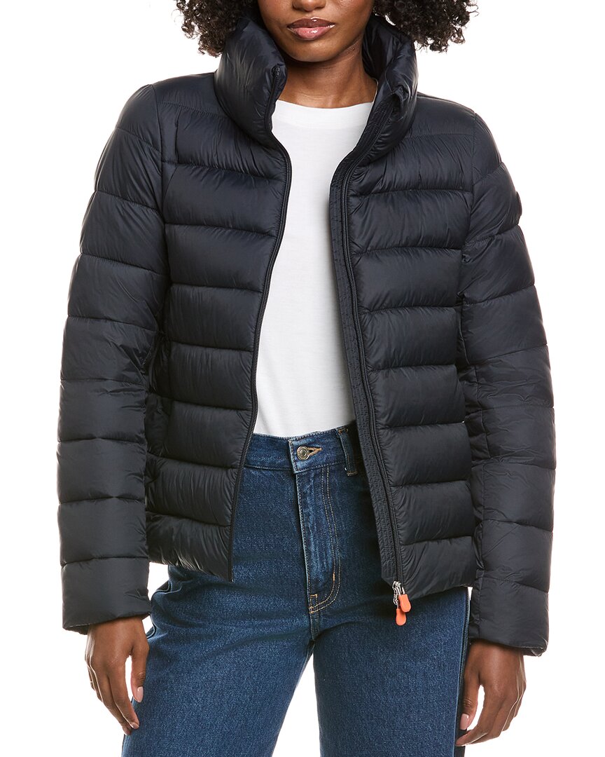 Save The Duck Eleonora Short Basic Funnel Neck Jacket In Blue