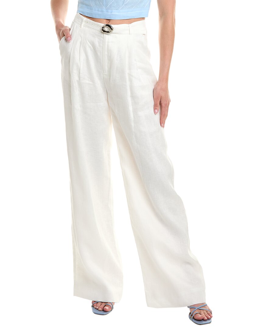 Shop Nicholas Calista Belted Wide Leg Linen-blend Pant In White