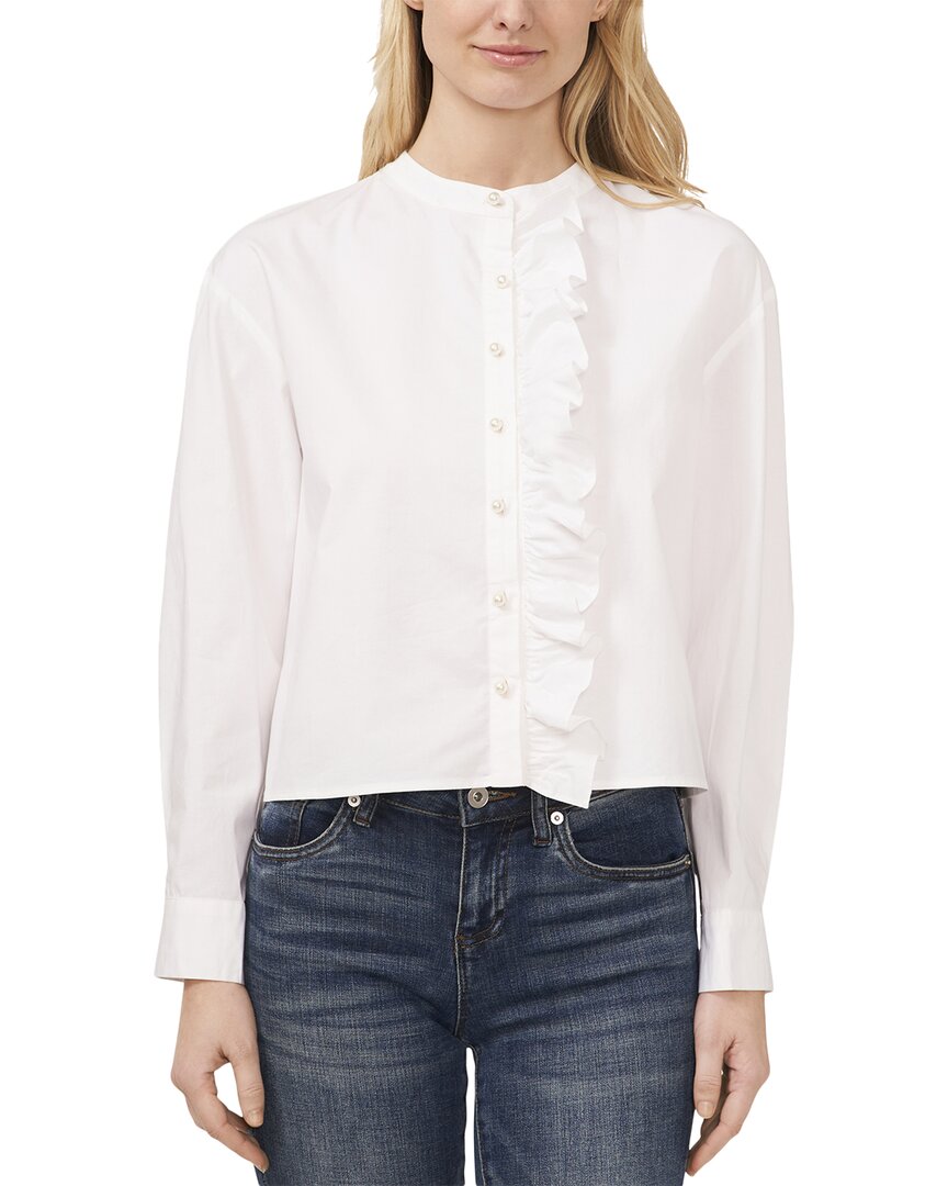Cece Imitation Pearl Detail Stretch Cotton Poplin Button-up Shirt