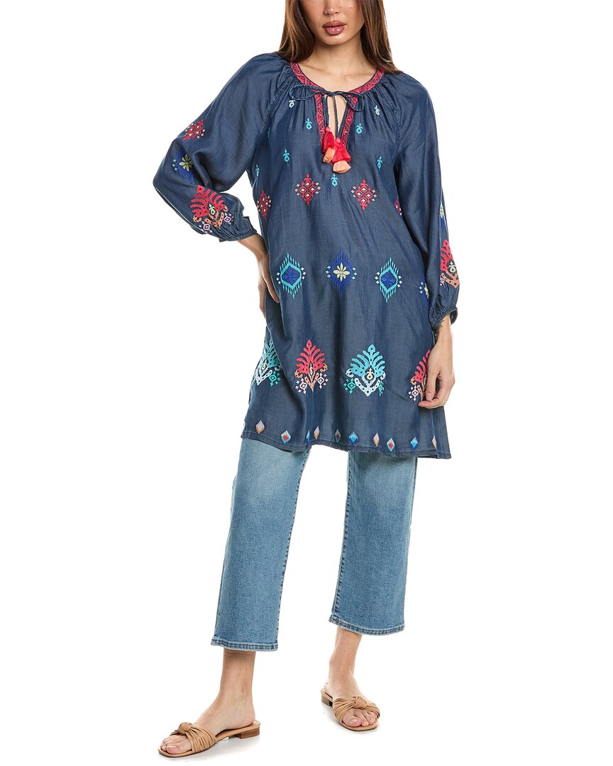 Tommy Bahama Chambray Ikat Split Neck Tunic In Blue