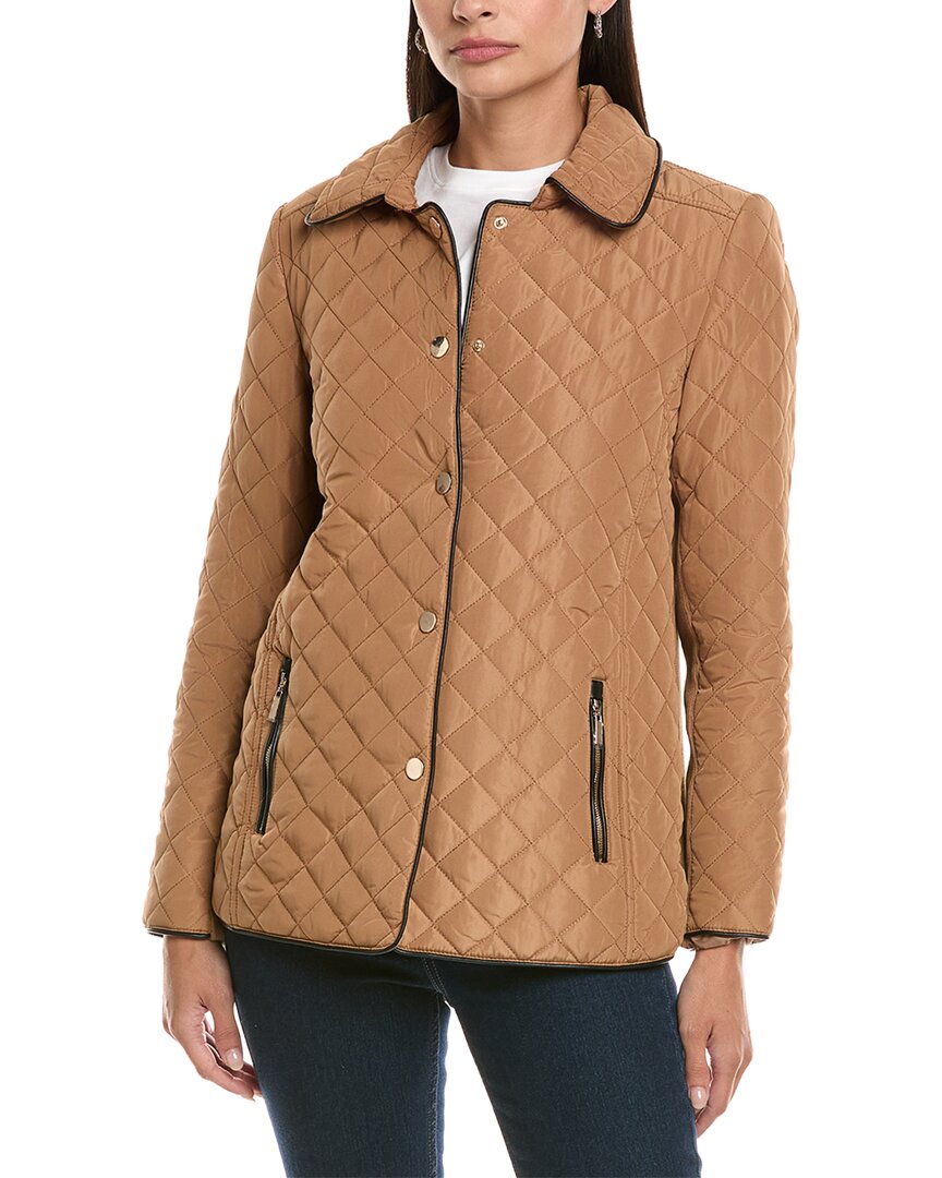 Jones New York Plus Size Quilted Snap-front Jacket In Brown