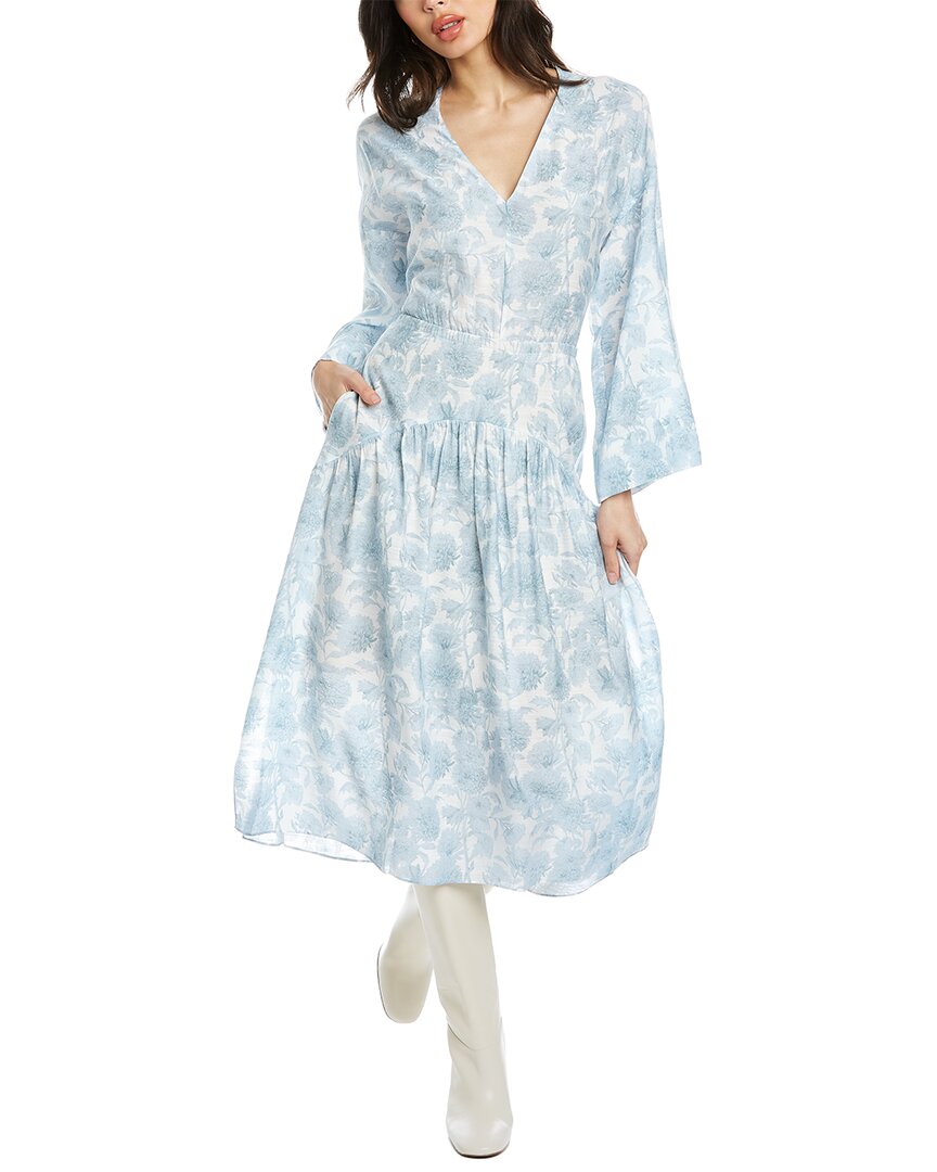 Vince Dahlia Print Long Sleeve Dress In Blue