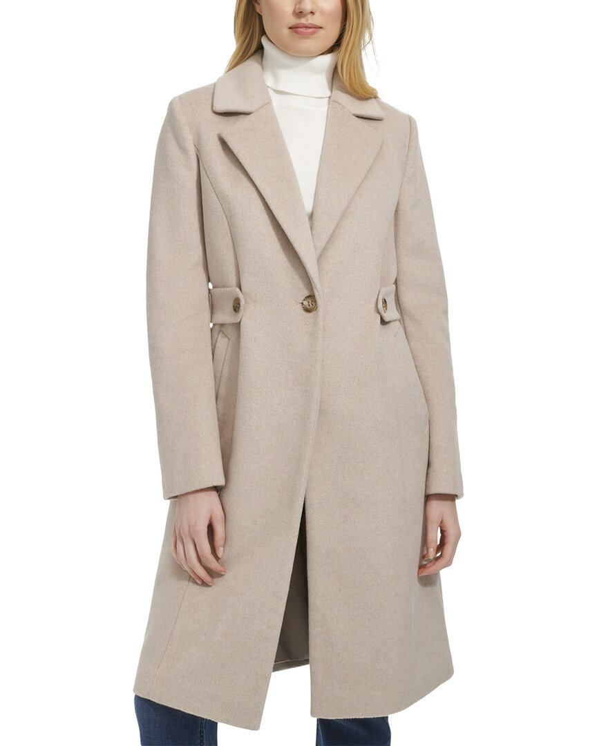 Cole Haan Wool-blend Pant Coat With Notched Lapel In White