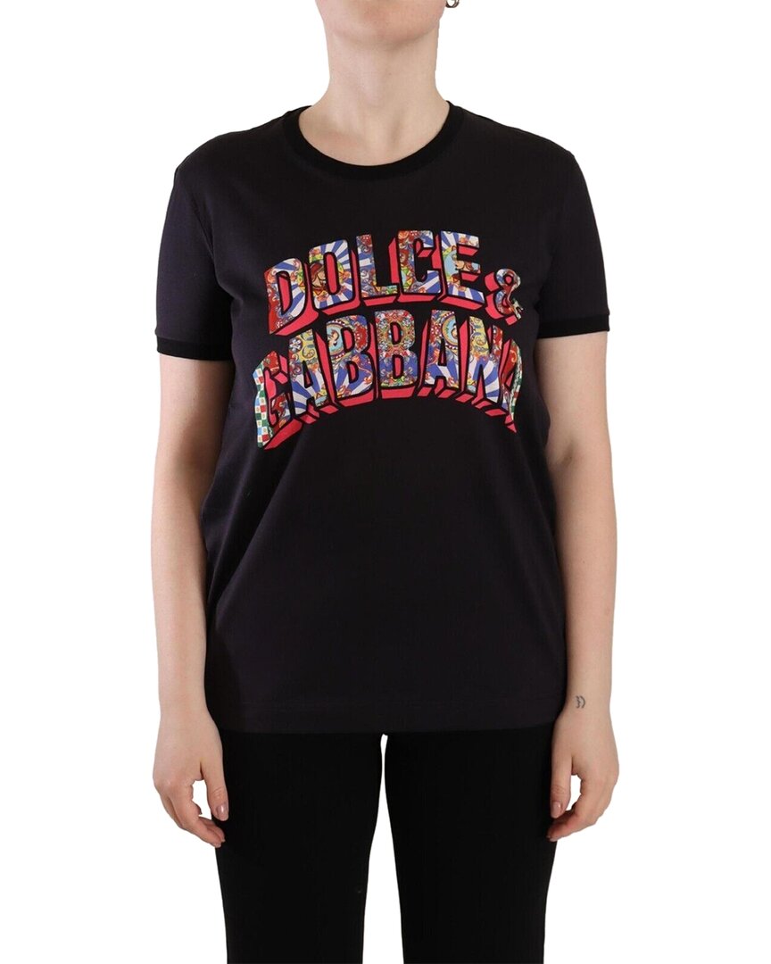 Dolce & Gabbana Black Cotton Large Print Top Crewneck T-shirt