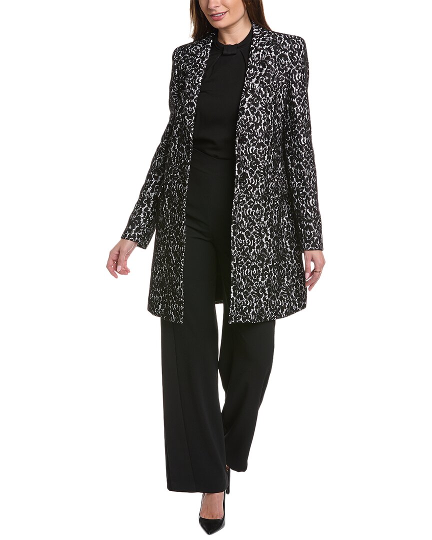 Shop Michael Kors Collection Bonded Lace Reefer Coat In Black