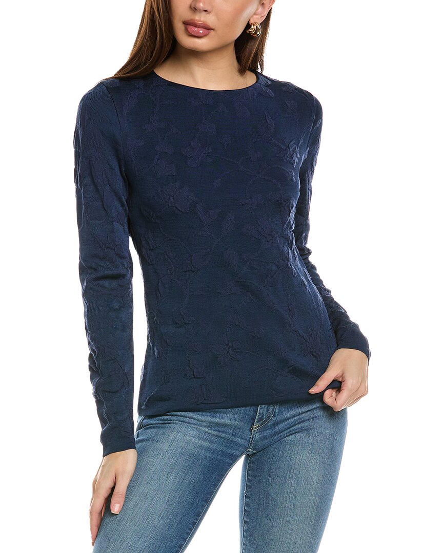 Lafayette 148 Flora Jacquard Responsible Fine Gauge Merino-viscose Sweater In Blue