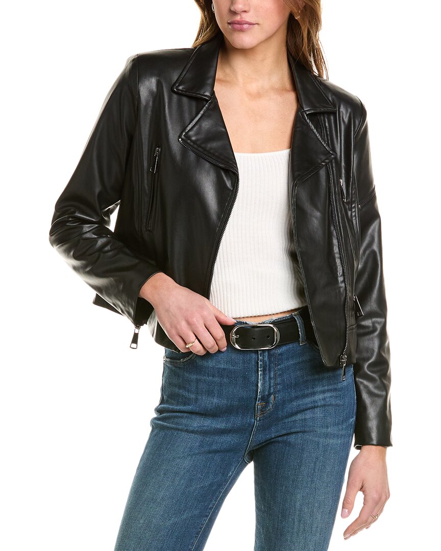 Theo The Label Hera V-leather Zip Biker Jacket In Black