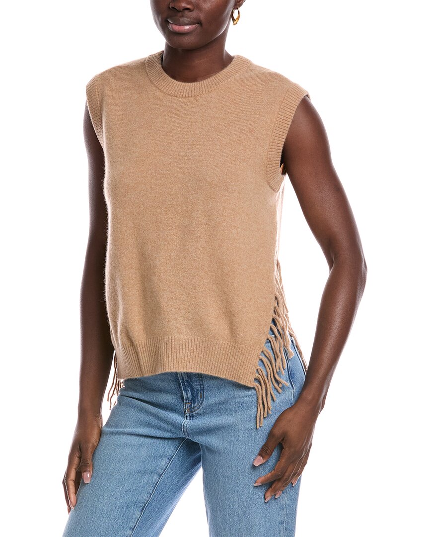 Minnie Rose Side Fringe Cashmere Sweater Vest In Neutral