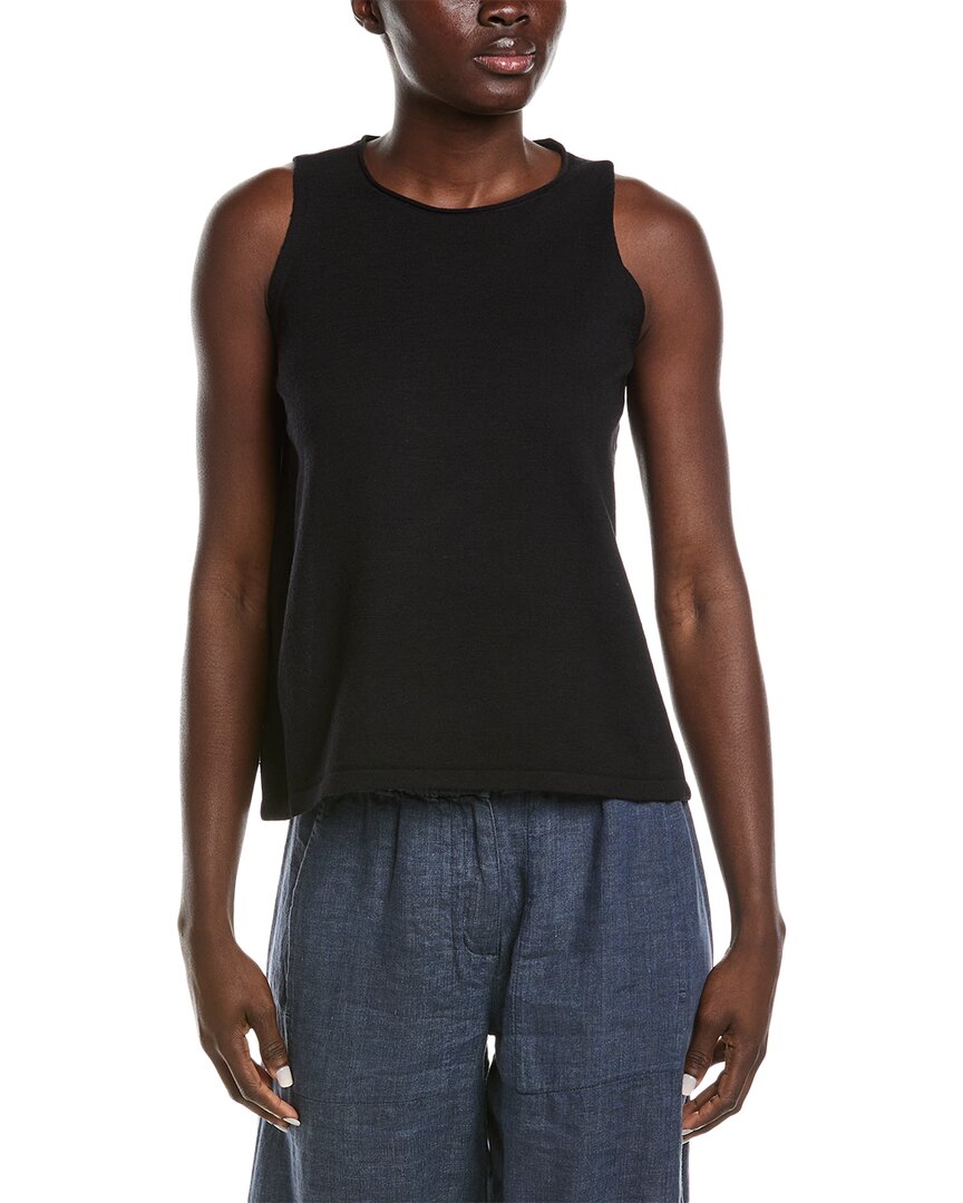 Eileen Fisher Wool Crewneck Shell In Black