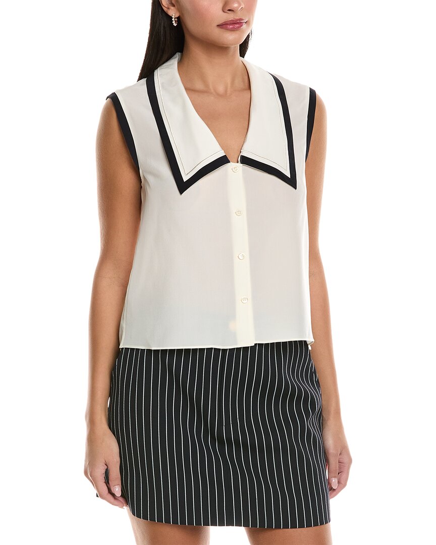 Frame Denim Sailor Silk Blouse In White