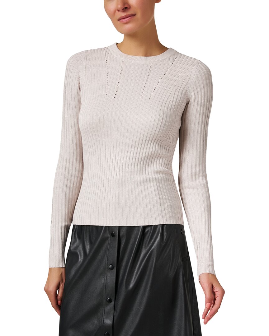 White + Warren Lurex Shine Ribbed Top In Pale Pink Shine
