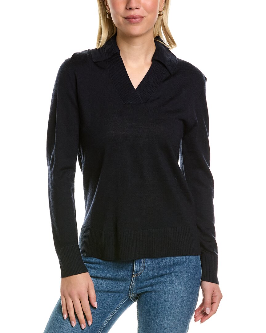 Shop Mt By Madeleine Thompson Polo Collar Wool-blend Sweater In Blue