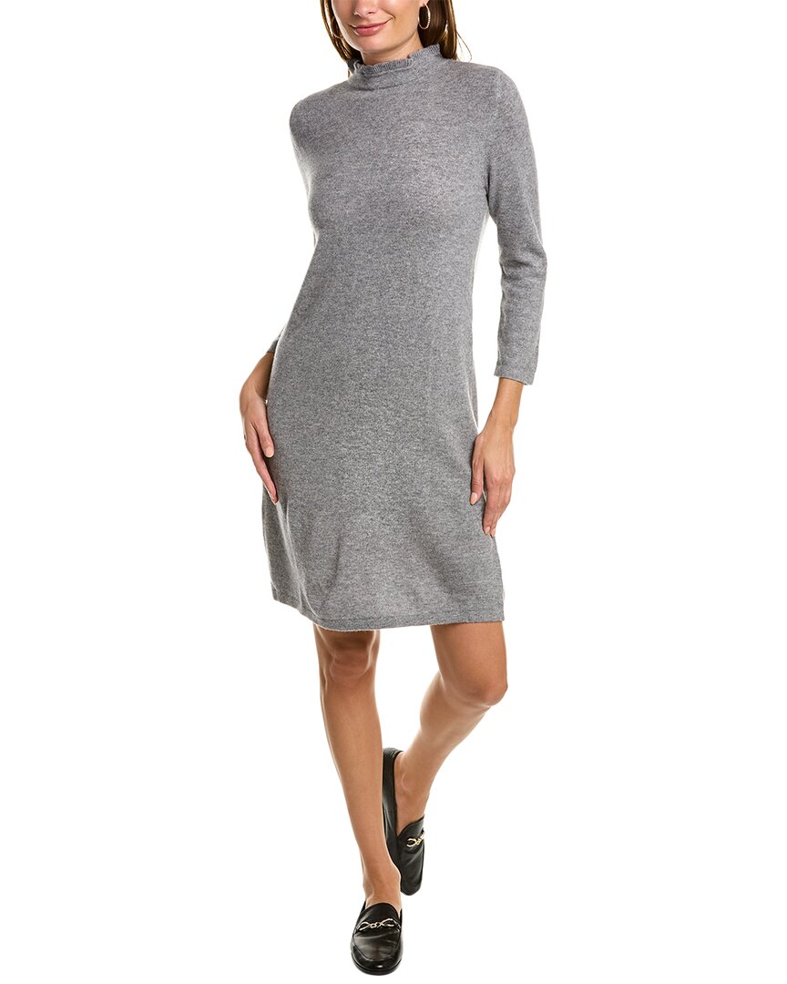 Shop Forte Cashmere Ruffle Neck Cashmere Sweaterdress In Grey