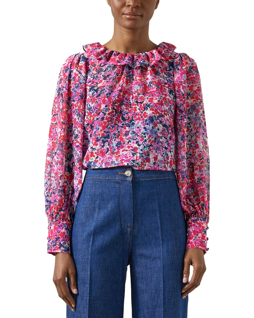 Lk Bennett Womens Blu-vy Erin Floral-print Recycled-polyester Top In Pink