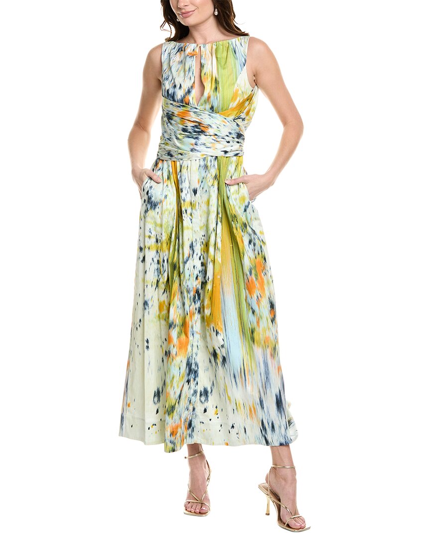 Oscar De La Renta Halter Abstract Maxi Shirtdress In Blue