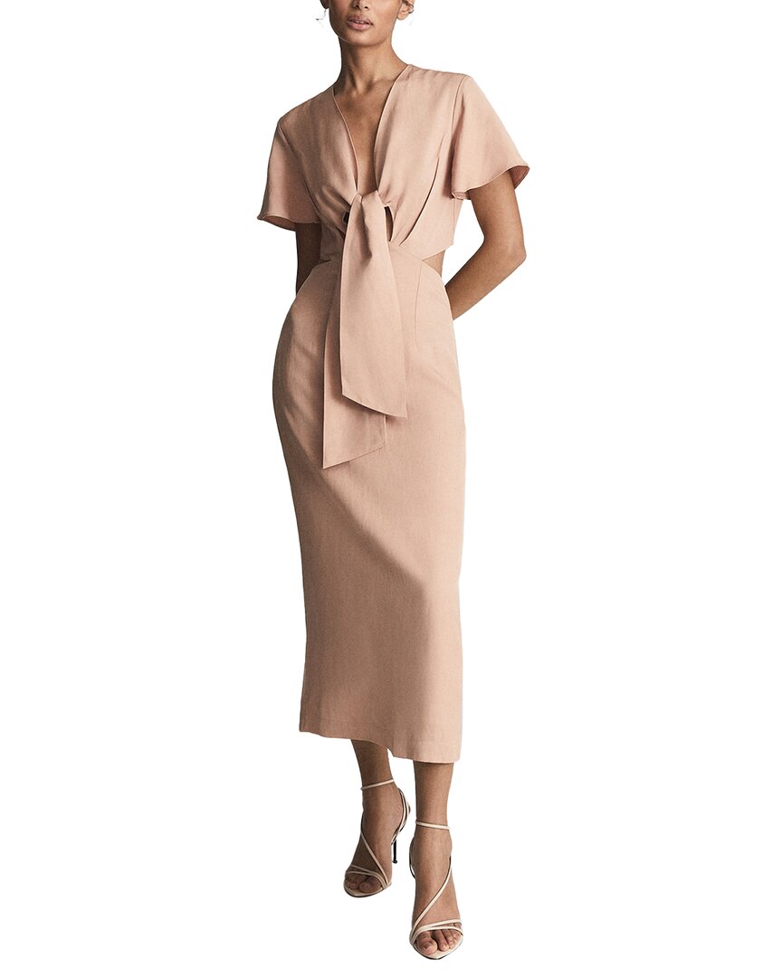 Reiss Iona Doriana Move On Linen-blend Dress In Pink