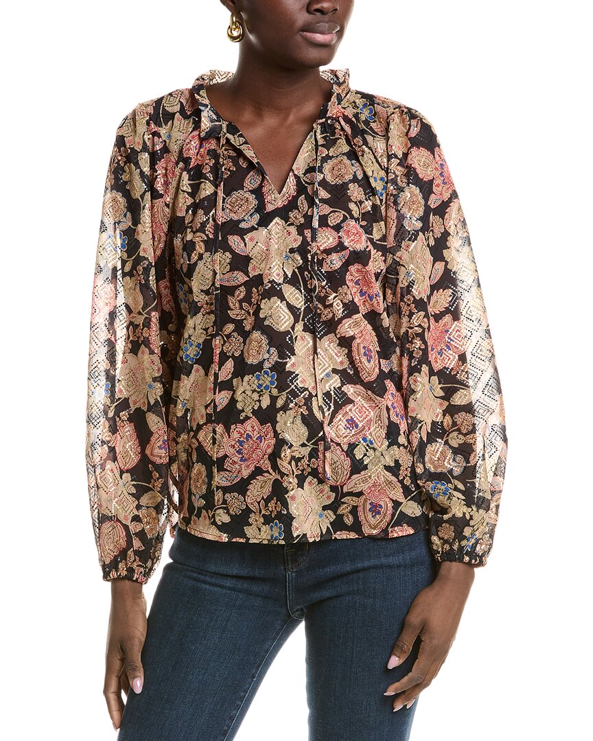 VINCE CAMUTO VINCE CAMUTO FOIL PATTERN PEASANT BLOUSE