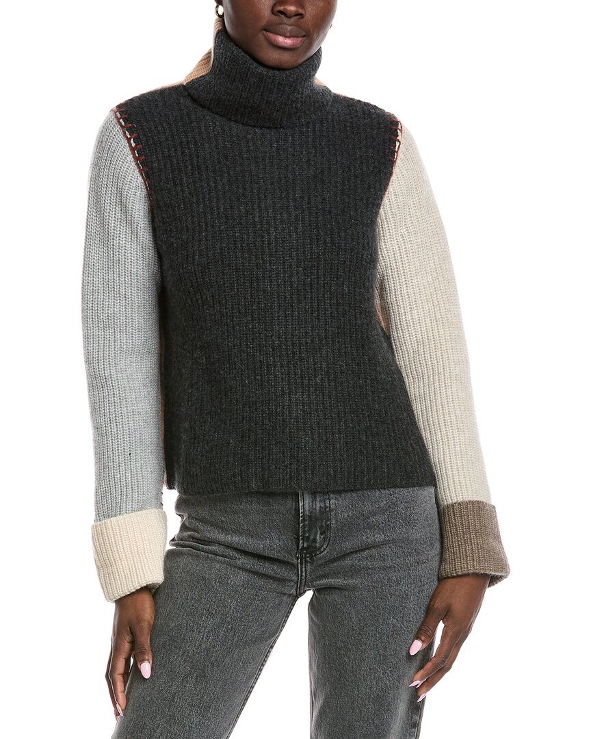 Autumn Cashmere Shaker Stitch Colorblocked Cashmere Sweater In Green