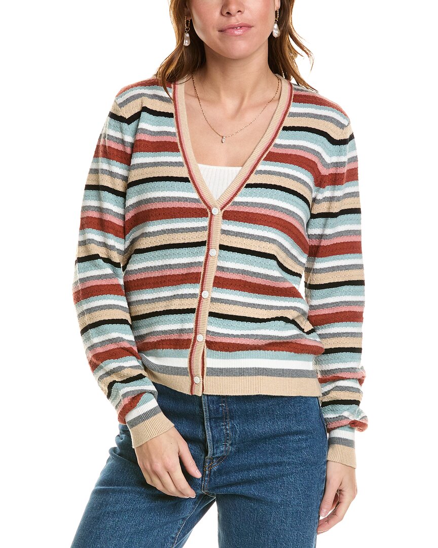 Shop Minnie Rose Weekend Texture Stripe Cashmere-blend Cardigan In Blue
