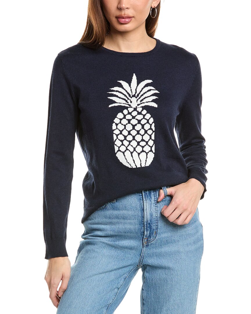 Hannah Rose Pineapple Intarsia Cashmere-blend Sweater In Blue