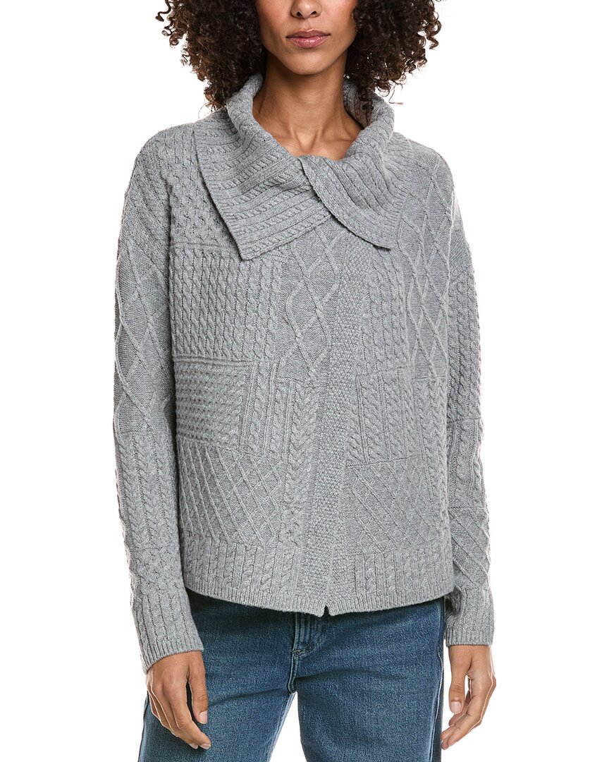 Incashmere Mix Cable Stitch Overlap Wool-blend Cardigan In Gray