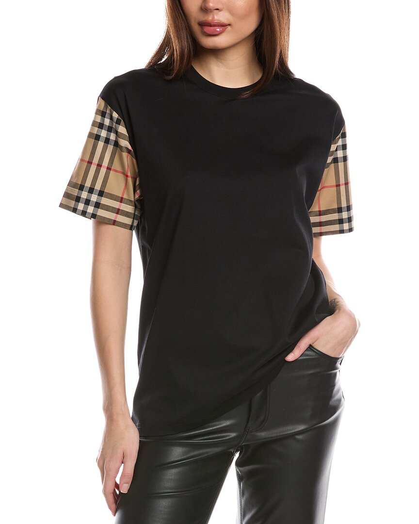Burberry Check Motif Cotton T-shirt In Black