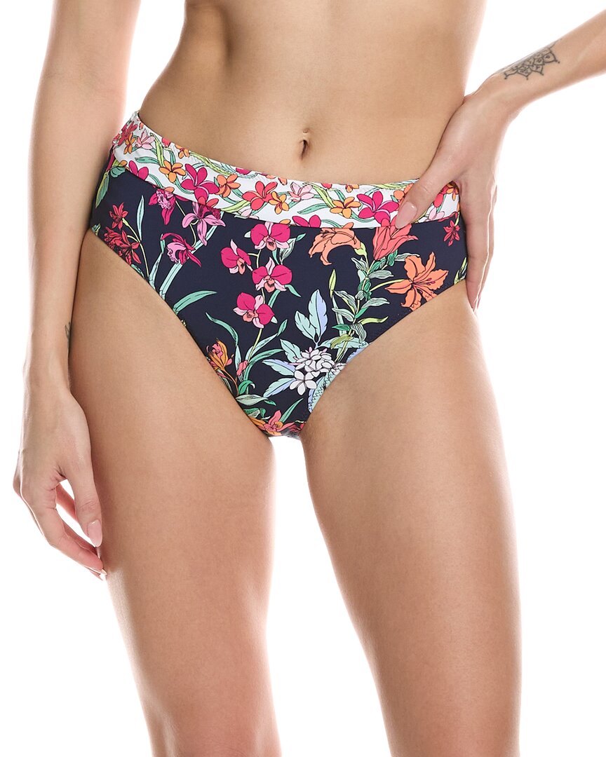 Shop Tommy Bahama Summer Floral High-waist Bikini Bottom In Blue