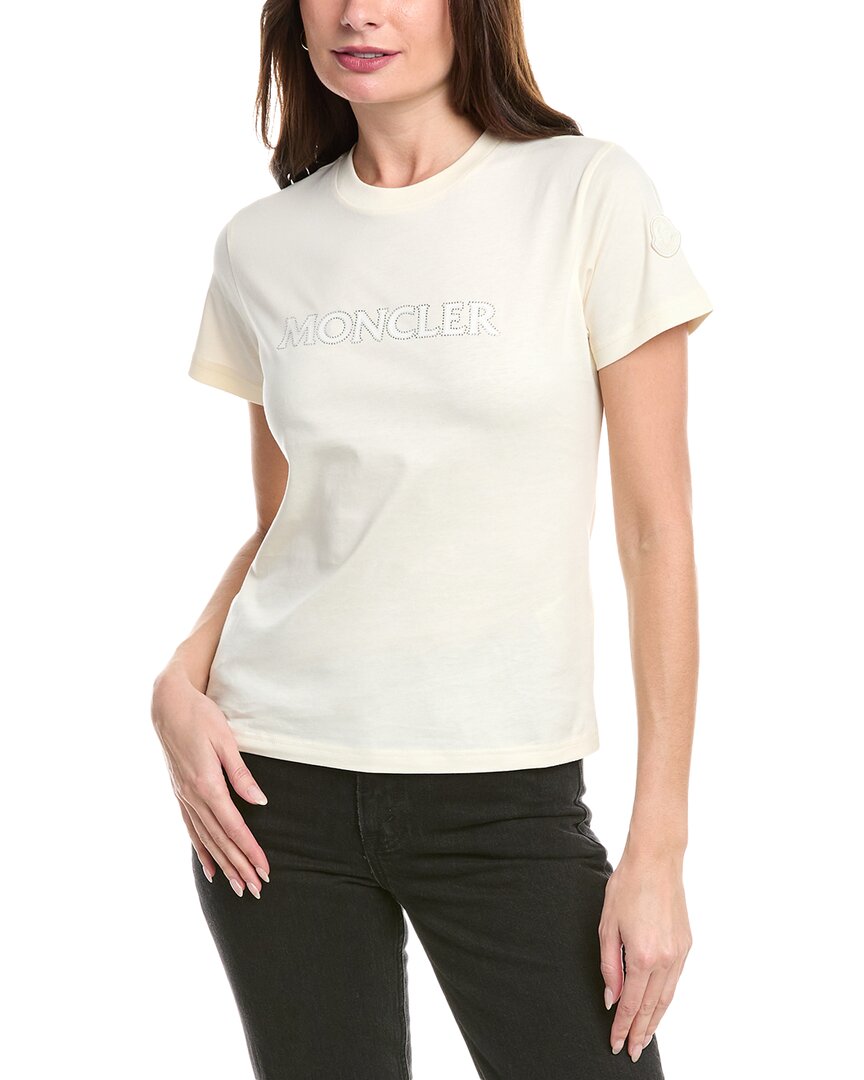 Moncler Crew Neck Cotton T-shirt With Embroidered Logo In White