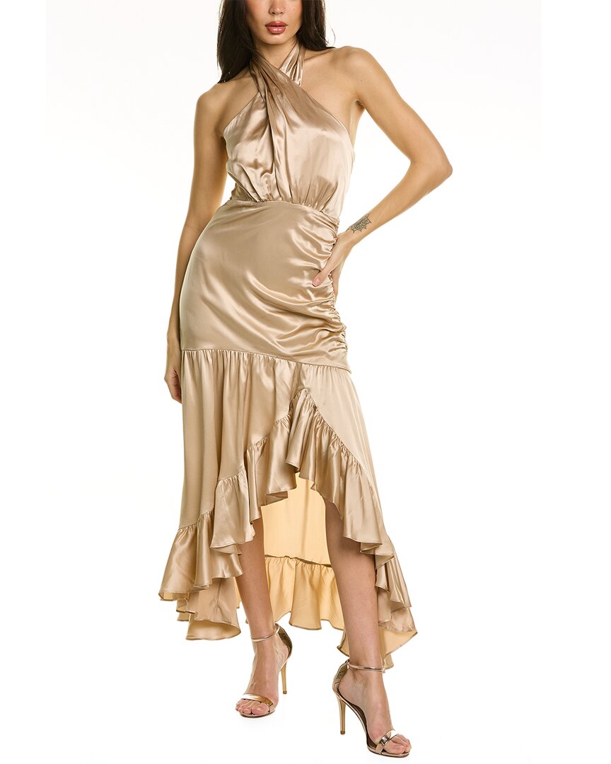Shop Cinq À Sept Arianna Silk Midi Dress In Brown
