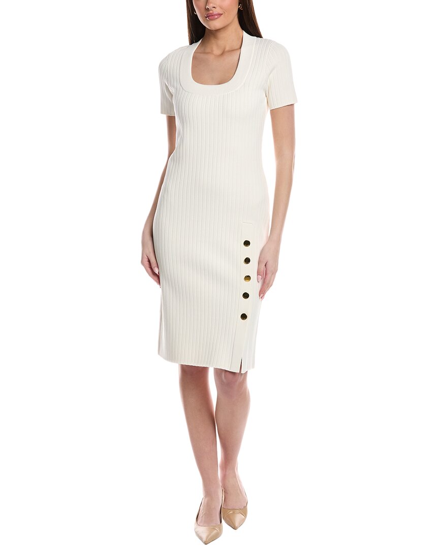 St John St. John Mixed Flatback Rib Knit Stretch Midi Dress In Beige