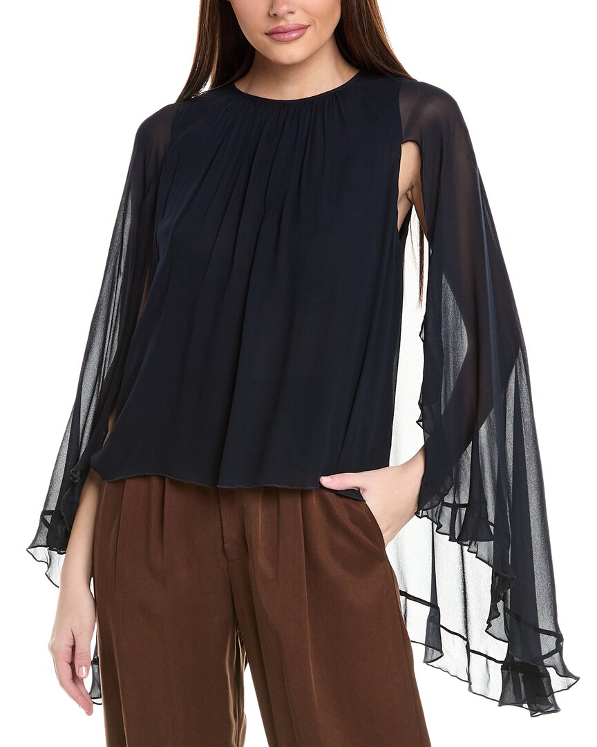Reiss Francesca Ruffle Cape Sleeve Top In Blue
