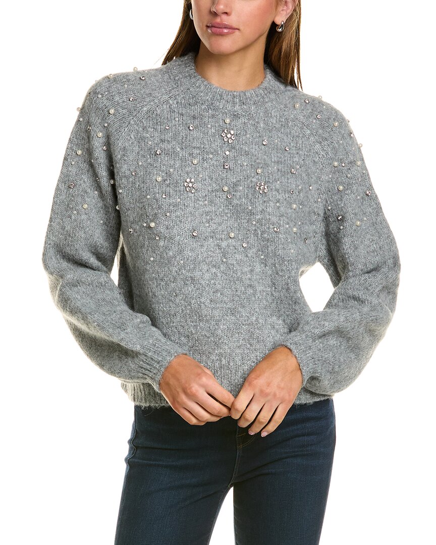 Lea & Viola Embellished Camel-blend Sweater In Grey