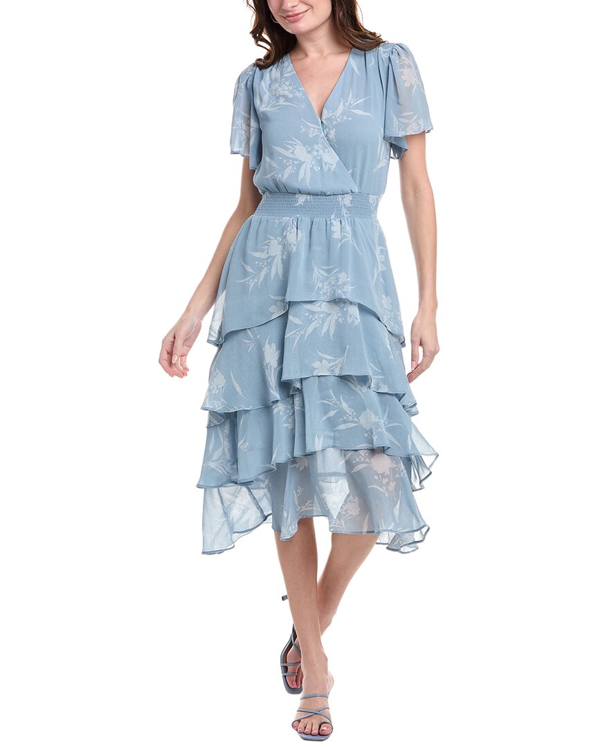 Shop Vince Camuto Tiered Midi Dress In Blue
