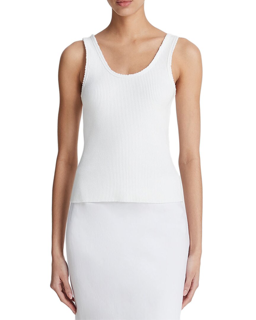 Vince Scoop Neck Rib Tank In White