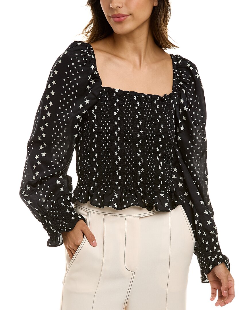 Loveshackfancy Russell Top In Black Satin In Black