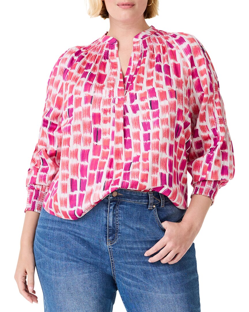 Nic + Zoe Nic+zoe Brushstroke Blues Smocked Cotton Top