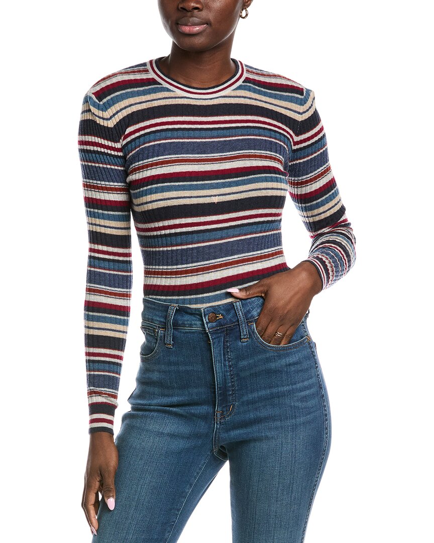 Autumn Cashmere Striped Rib Ruffle Edge Cashmere Sweater In Blue