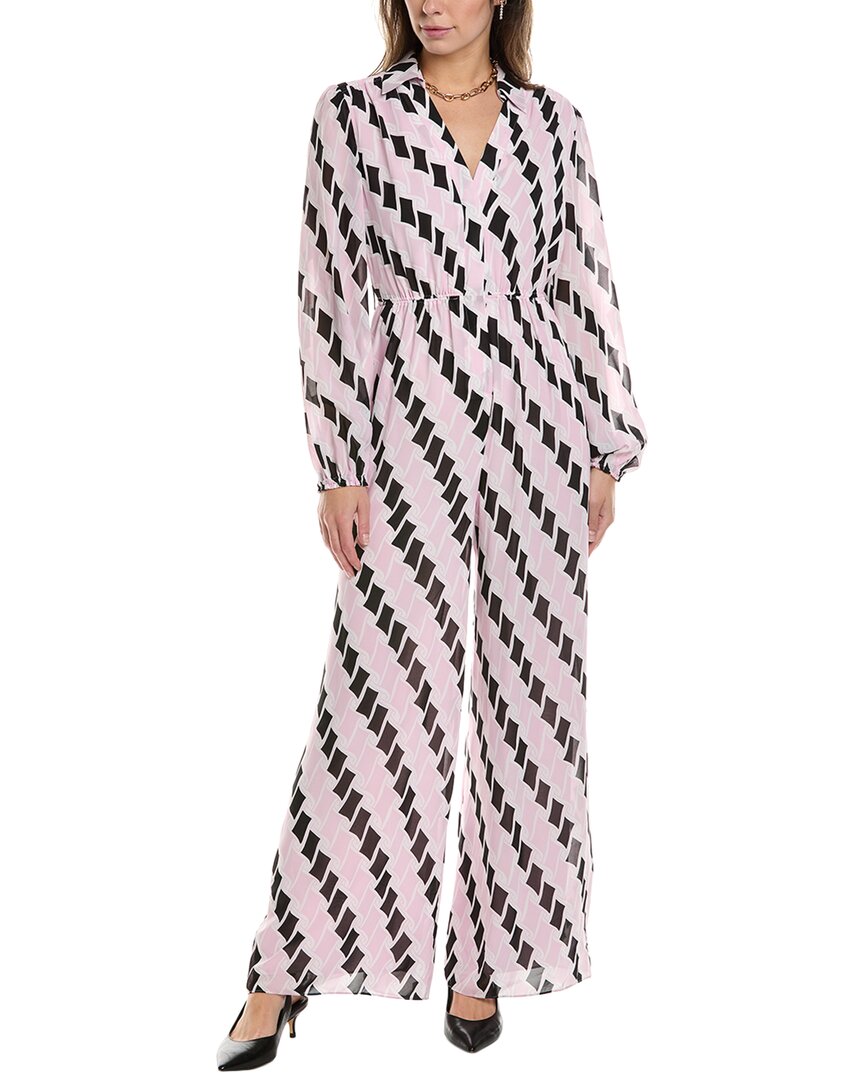 Diane Von Furstenberg Higos Geo Print Long Sleeve Wide Leg Jumpsuit In Pink