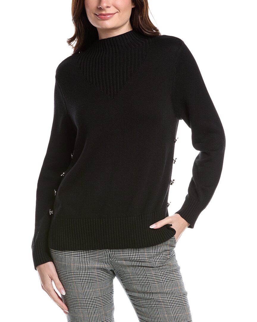 Jones New York Side Seam Button Mock Neck Sweater In Black