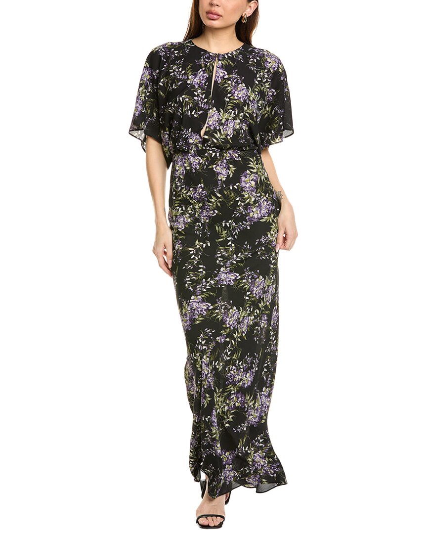 Norma Kamali Obie Cutout Floral-print Georgette Gown In Black