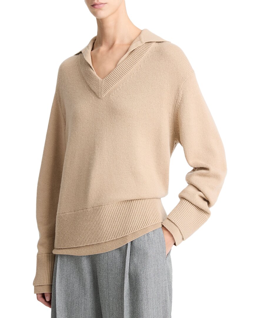 Vince Collared Layered Sweater In Brown