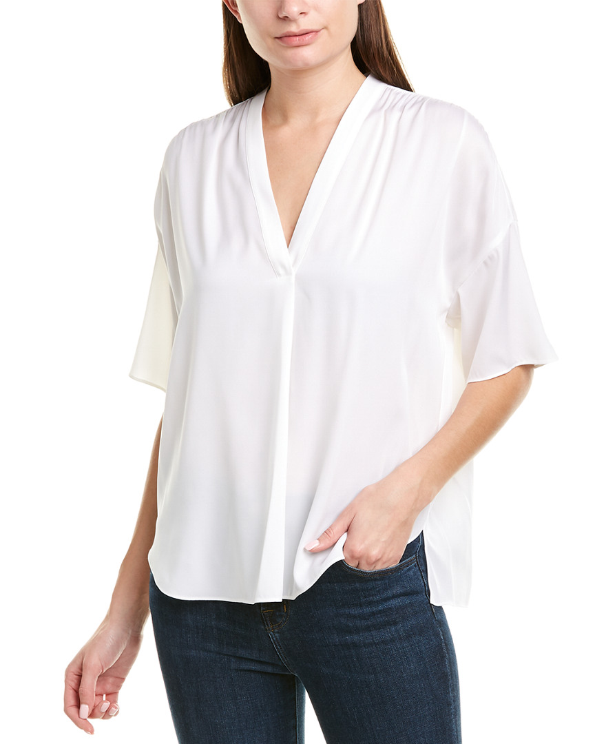 Vince Shirred Silk Blend Blouse Womens White Xs Ebay 4827