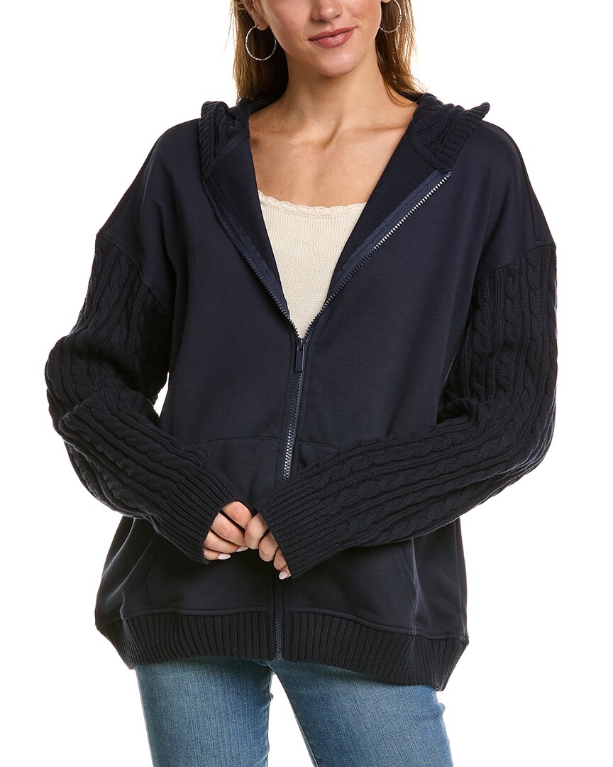 Weworewhat Cable Knit Sleeve Zip-up Hoodie