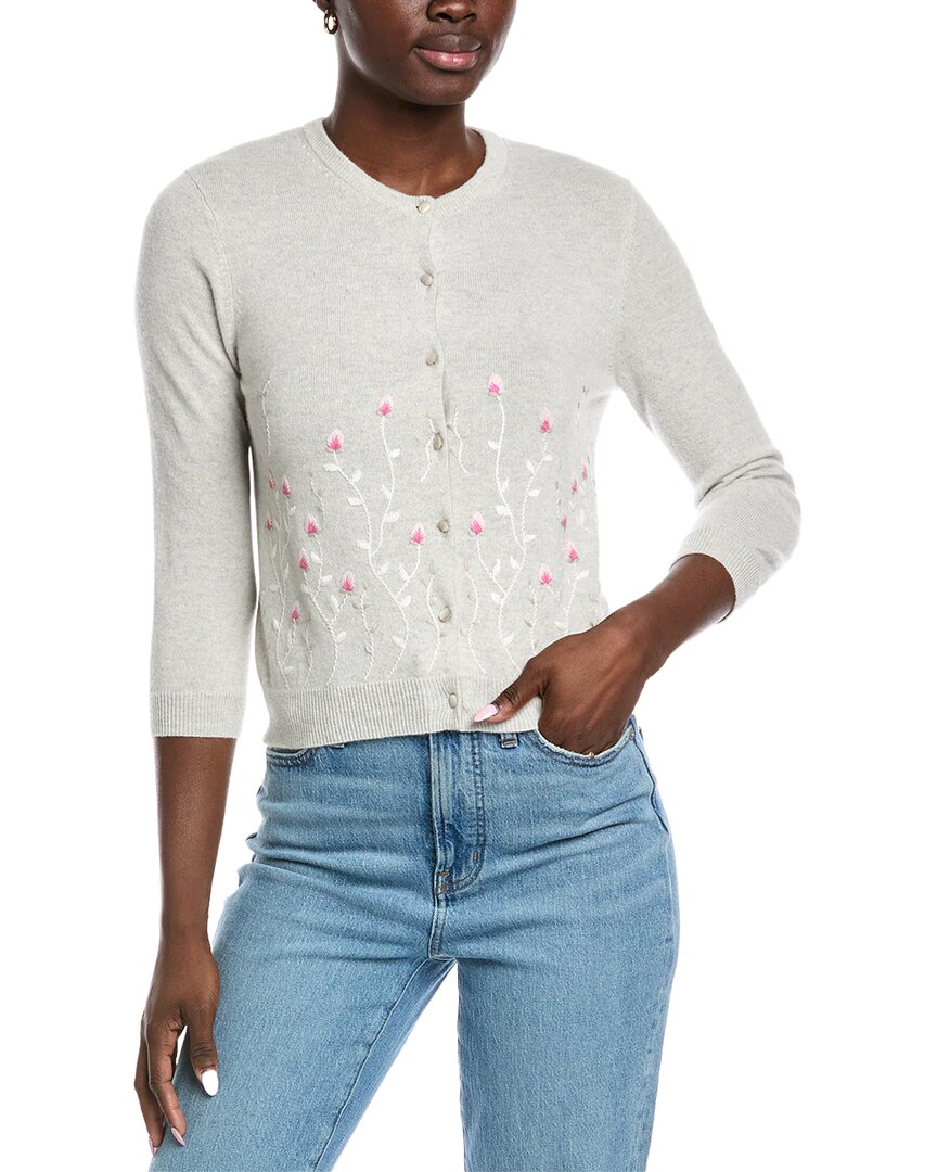 Autumn Cashmere Embroidered Floral Cashmere Cardigan In Gray